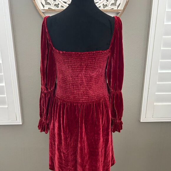 Reformation Dress Albi Velvet Smocked Mini Red/Burgundy Holiday Festive SZ XL - Picture 4 of 10